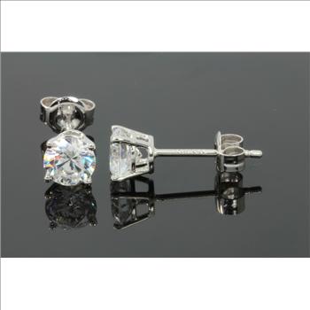 1.01ct Genuine Diamond Stud Earrings in Solid 14k White Gold