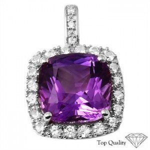 10KT White Gold Created white sapphire, Amethyst With DIAMOND Pendant RETAIL $360