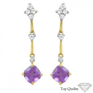 14KT Yellow Gold Amethyst, White Topaz and Diamond Earrings RETAIL $305.00