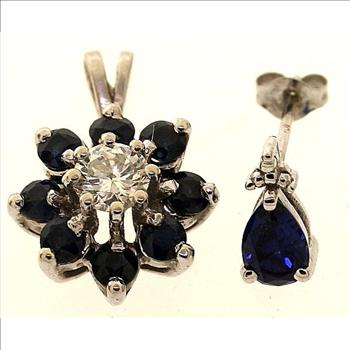 14kt Gold Diamond And Sapphire Pendant With Gold Earring