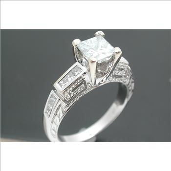 18k Solid White Gold 1.13ctw Genuine Diamond Engagement Ring