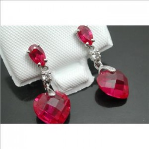 $210 Authentic "Lorenzo" 4.66ctw Ruby & Sapphire 925 Sterling Silver & 18k White Gold Earrings