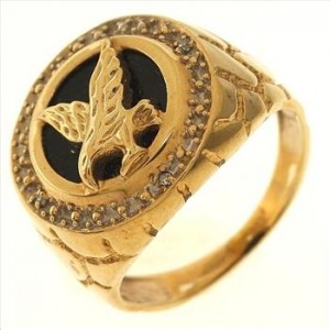 6.2 Gram 10kt Two-Tone Gold Eagle Ring With Black Stone Inlay And Diamond Accents