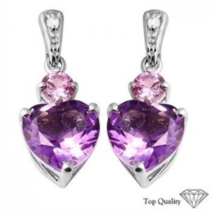 High Quality 925 SILVER Created white sapphire, Amethyst,created Pink Sapphire Earrings RETAIL $70