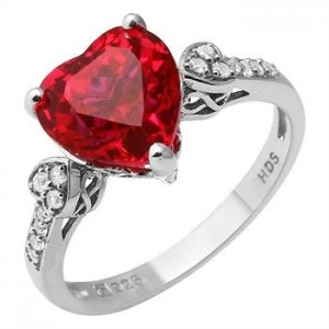 High Quality 925 Silver Created Ruby, Created White Sapphire Ring
