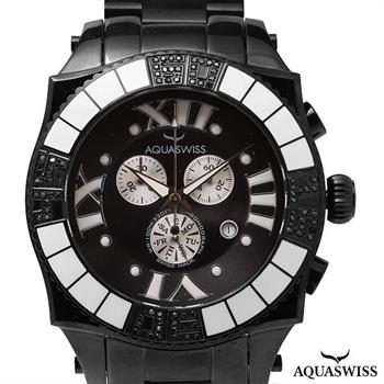 New Stainless Steel Swiss Watch with Black Diamonds Chrono and Day/Date RETAIL $2,600 - $2,600.00
