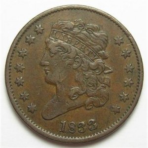 Scarce, Better Grade 1833 U.S. Half Cent - Only 103,000 Minted