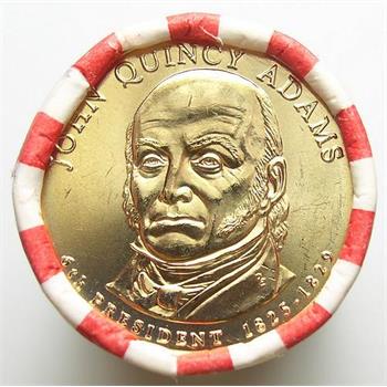 Unopened $25 Shotgun Roll of 2008-D BU John Quincy Adams Presidential Dollars - 25 Coins from The Denver Mint