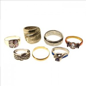 14kt Gold Band And Costume Rings, 7 Rings