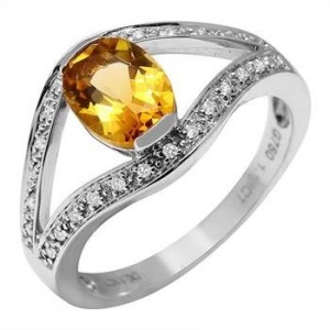 18KT White Gold Citrine With DIAMOND Ring RETAIL $1,810