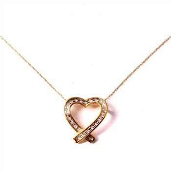 2.4 Grams 10kt Two-Tone Gold Heart Pendant With Diamond Accents And A Necklace