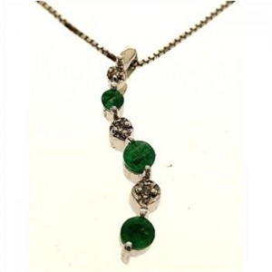 Emerald & Diamond 10kt White Gold Pendant With Necklace