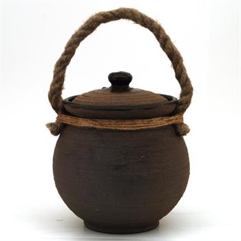 Eugenijus Tamosiunas! Hand Made Ceramic Jar Basket with Lid and Rope Handle, Hand Signed by the Artist! List $250.00