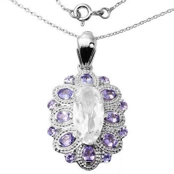 High Quality Marcel Drucker New Genuine Diamond , Tanzanite and Quartz 925 Sterling Silver Necklace RETAIL $335