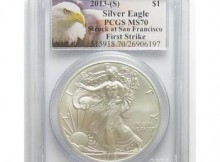 Perfect Grade PCGS Slabbed MS-70 2013-(S) One Troy Oz. American Silver Eagle - First Strike - Eagle Label