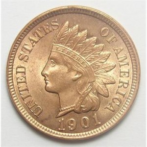 RED BU 1901 Indian Head Cent - Tough To Find In This Condition