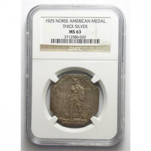 Uncirculated NGC Slabbed MS-63 Silver 1925 Norse American Medal