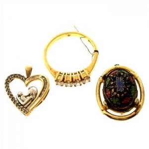 10kt Gold Heart Pendant With Costume Jewelry, 3 Pieces