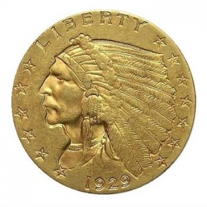 1929 U.S. $2.50 Gold (.900 Fine) Indian Quarter Eagle - Tough To Find