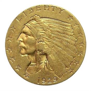 1929 U.S. $2.50 Gold (.900 Fine) Indian Quarter Eagle - Tough To Find