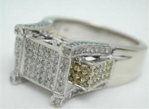 $2300 Solid White Gold Large 1.25ctw Micropave White & Yellow Diamond Ring