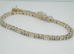 $5500 14k Solid Yellow Gold 1.5ctw Baguette & Round Genuine Diamond Tennise Bracelet