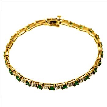 7.2 Gram 10kt Two-Tone Gold Bracelet With Treated Emerald And Diamond Accents