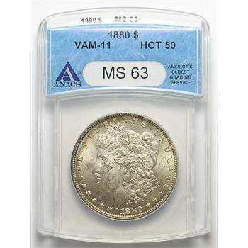 Better Date, Uncirculated ANACS Slabbed MS-63 1880 Morgan Silver Dollar - VAM 11 - Colorful Rim Toning