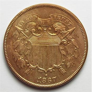 RED BU 1867 U.S. Two Cent Piece - Tough To Find In This Condition