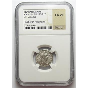 Scarce Silver NGC Slabbed Ancient Roman Coin - Caracalla AD 198-217 - Seven Hills Hoard - Choice Very Fine