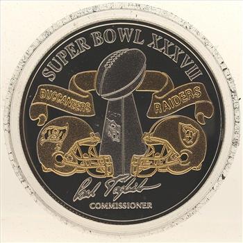 The Highland Mint Super Bowl XXXVII One Troy Ounce .999 Fine Silver And 24kt Gold Flip Coin
