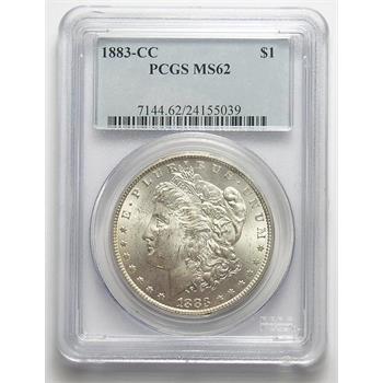 Tough Date, Brilliant Uncirculated PCGS Slabbed MS-62 1883-CC Morgan Silver Dollar