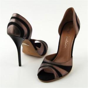 Women's High Heel Shoes by Rough Justice! Style: "Johanna". Bronze Leather/Black Velour Color, Size 11!