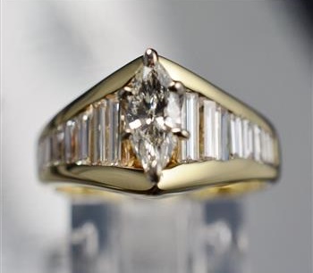 14K Gold 1.63ct Diamond Engagement Ring with Long Baguette Diamonds, valued at $6,700