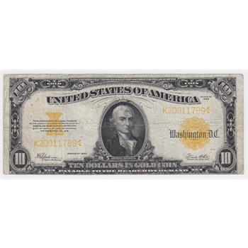 1922 Large Size $10 Gold Certificate - Tough To Find