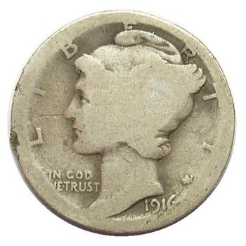 Key Date 1916-D Silver Mercury Dime - Only 264,000 Minted - 1st Year Of Issue