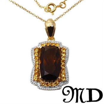 Marcel Drucker Brand New Genuine Diamond, Smoky Topaz and Citrine Yellow Gold Over 925 Sterling Silver Necklace, Retail $300