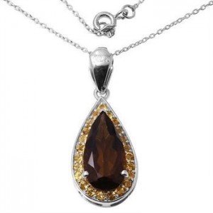 Marcel Drucker Genuine Diamond, Smoky Topaz and Citrine in 925 Sterling Silver Necklace, Retail Value $200