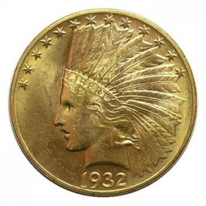 Brilliant Uncirculated 1932 U.S. $10 Gold (.900 Fine) Indian Head - Contains Nearly 1/2 Troy Oz. Of Pure Gold