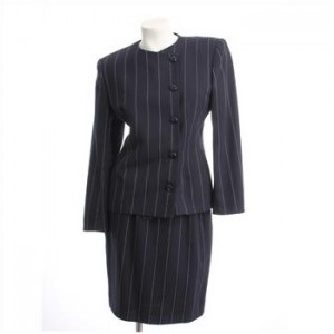 CHRISTIAN DIOR Navy Pinstripe Skirt Suit, Size 8