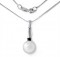 Genuine White Freshwater Pearl in Natural Shape with Black Spinel Stone Platinum Overlay Sterling Silver Pendant Necklace (10.5-11MM)
