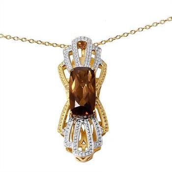 High Quality Marcel Drucker New Genuine Diamond and Smoky Topaz Yellow Gold Over 925 Sterling Silver Necklace, retail $195