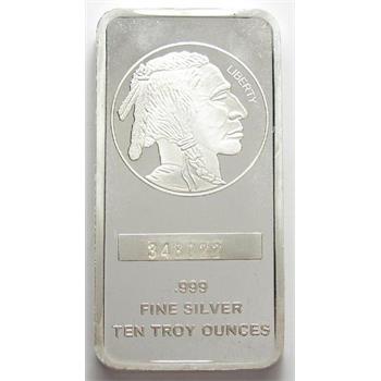 Huge Ten Troy Ounce .999 Pure Silver Indian Bar - Individually Serial Numbered