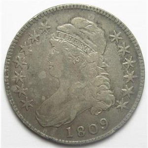 Scarce, Better Date 1809 Silver Capped Bust Half Dollar