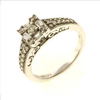 0.50ctw Round Brilliant And Baguette Cut Diamond Ring 14kt White Gold