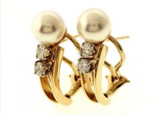 0.60ctw Round Brilliant Cut Diamond And Cultured Pearl Earrings 14kt Yellow Gold