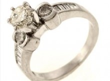 0.75ctw Round Brilliant And Baguette Cut Diamond Ring Platinum