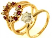 0.95ctw Round Brilliant Cut Diamond and Treated Rubies Ring with Jacket, 14K Yellow Gold