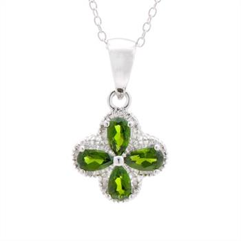 0.98ct CHROME DIOPSIDE PENDANT PLANTINUM OVERLAY 925 STERLING SILVER WITH 18" NECKLACE
