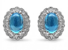1.32ct Blue Topaz with White Topaz Stud Earrings in Platinum over 0.925 Sterling Silver